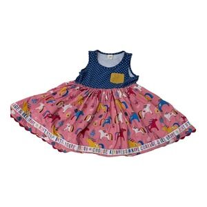 Whimsical Wildflowers Sleeveless Unicorn Polka Dot Dress Size 10 Pink Blue